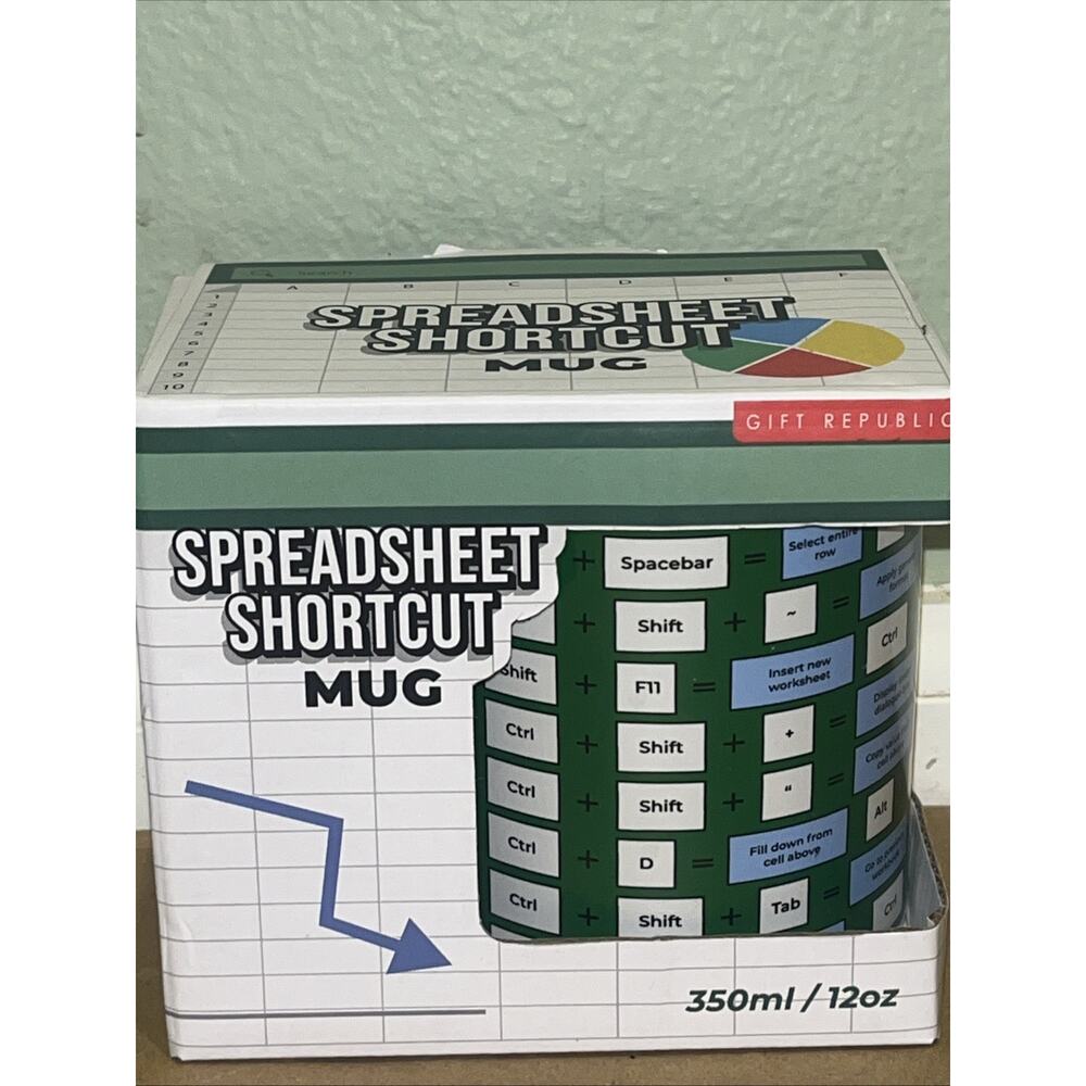 Gift Republic Excel Spreadsheet Shortcut Ceramic Mug Tea Coffee
